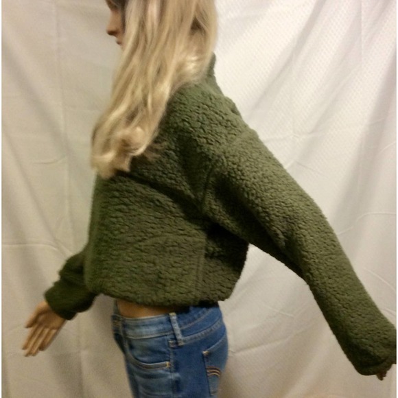 Wild Fable Sherpa Cropped Jacket in Olive green Women size XS - Picture 5 of 10